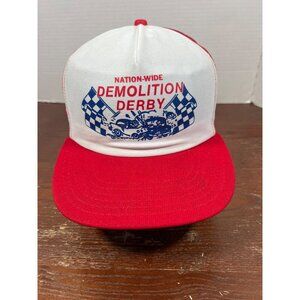 Vintage Nation-Wide Demolition Derby Red & White Mesh Snapback Trucker Hat X3